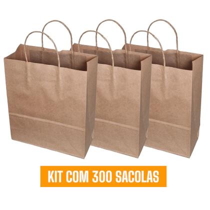 Imagem de Kit 100 Sacolas de Papel Kraft 120g -20x22x10 - Extra Resistentes com Alça Torcida para Delivery e Presentes