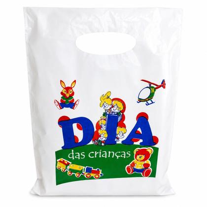 Imagem de Kit 100 Sacolas Plástica Branca Dia das Crianças 30x20cm