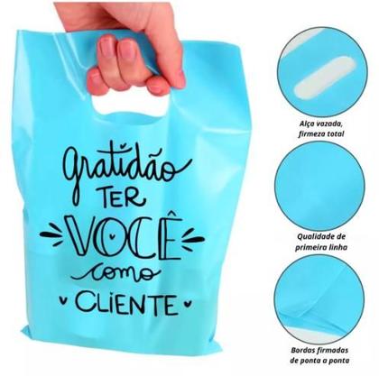 Imagem de Kit 100 Sacolas Plástica Personalizada Gratidão Boca Palhaço 30x40