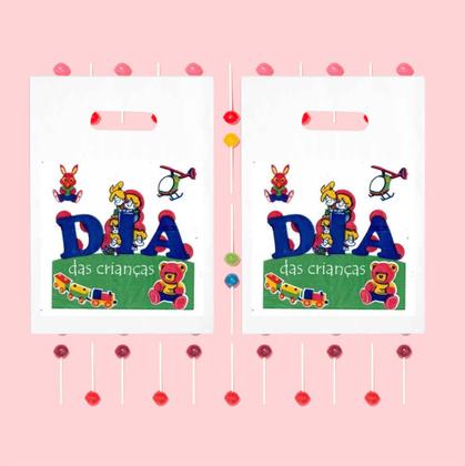 Imagem de Kit 100 Sacolinhas PlásticaBranca 30x20cm Dia das Crianças