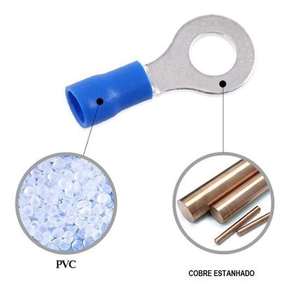 Imagem de Kit 100 Terminal Conector Pré Isolado Olhal 2,5mm Azul