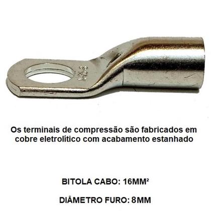 Imagem de Kit 100 terminal olhal de compressão cobre 16mm - furo 8mm
