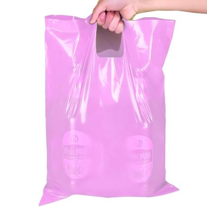 Imagem de Kit 100 Un Sacolas Plásticas Boca Palhaço 20x30 Alça Vazada
