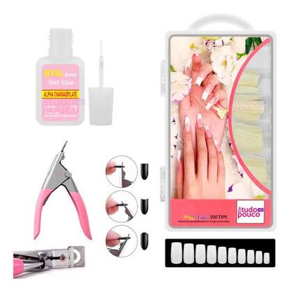 Imagem de Kit 100 Unhas Tips+alicate+cola Para Unhas Postiças Oferta!!