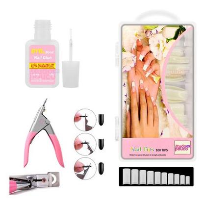 Imagem de Kit 100 Unhas Tips+alicate+cola Para Unhas Postiças Oferta!!