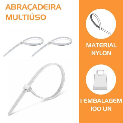 Imagem de Kit 100 Uni Abraçadeira Nylon Cinta Plástica 7,6mm 70cm