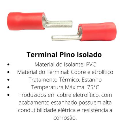 Imagem de Kit 100 Unidades Terminal Tipo Agulha Conector Tubular Elétrico Pino Pré Isolado Cabo 10mm Vermelho