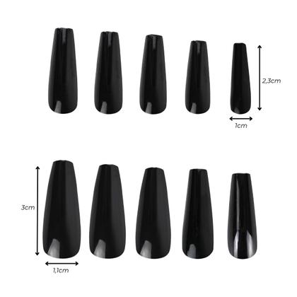 Imagem de Kit 100 Unidades Unha Postiça Bailarina Realista Preta Lisa Manicure Nail Designer Unhas Decoradas Nail Art