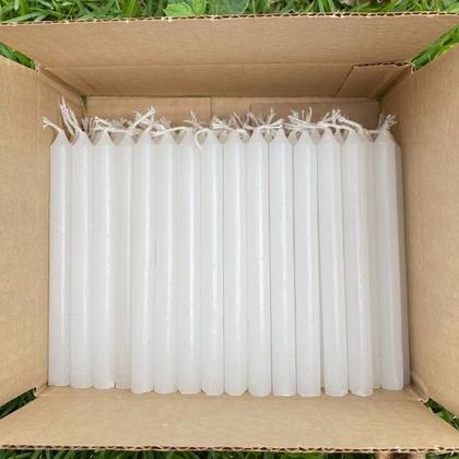 Imagem de Kit 100 Vela Palito Branca (13,5cm X 1,2cm) Atacado Parafina Pura