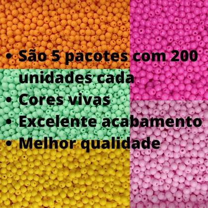 Imagem de Kit 1000 Perolas Leitosa Inteira 6mm Com Furo 5 Cores