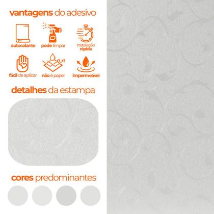 Imagem de Kit 10m Adesivo Vinílico Folhagem Branco Acinzentado Lavavel 500x60cm