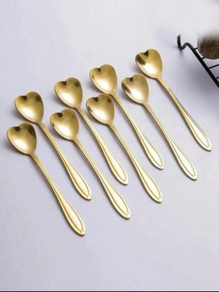 Imagem de Kit 10PCS Colher Coração Fofa para Cozinha Mesa Posta Douradas Café Sobremesa Chá Aço Inoxidável