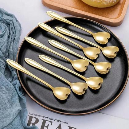 Imagem de Kit 10PCS Colher Coração Fofa para Cozinha Mesa Posta Douradas Café Sobremesa Chá Aço Inoxidável
