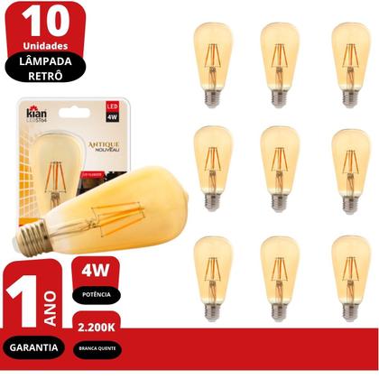 Imagem de Kit 10x Lâmpadas Led Filamento Retro ST64 4w Bivolt 2200k