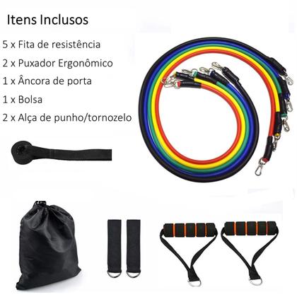 Imagem de Kit 11 Elástico Extensor Treino Academia Exercícios Em Casa