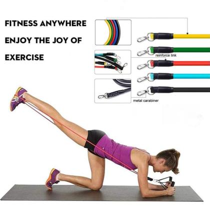 Imagem de Kit 11 Elastico Extensor Treino Funcional Academia Em Casa Ginastica