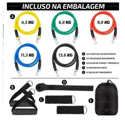 Imagem de Kit 11 Elastico Extensor Treino Funcional Academia Em Casa Ginastica Mais 5 Mini Bands Faixas Funcional Exercícios Fitness