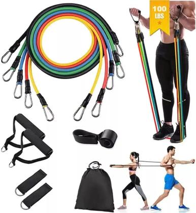 Imagem de Kit 11 Elastico Extensor Treino + Prancha Multi Exercícios