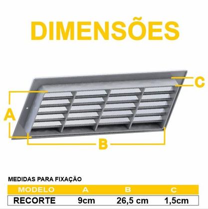 Imagem de Kit 11 Grades Ventilação 30x13cm Encaixe Exaustor Qualidad