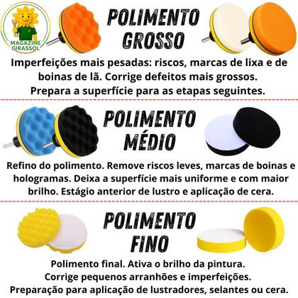 Imagem de Kit 11 Peças 3 Pol. 76mm Disco Espuma Boina Lã Prato Pino M14 Polimento Automotivo KP16