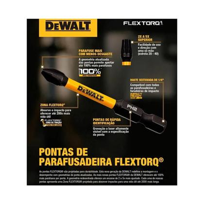Imagem de Kit 12 Bits Phillips PH2 x 50mm Flextorq DWAF2PH2IR3 Dewalt