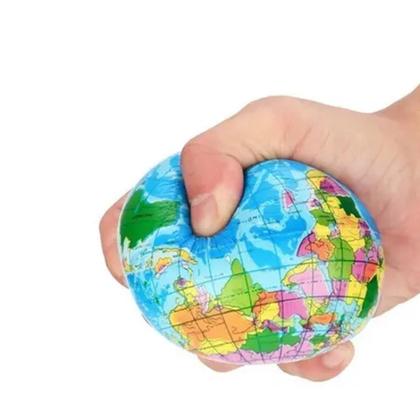 Imagem de Kit 12 Bola Macia Fisioterapia Anti Stress Massagem Mapa Mundial Globo
