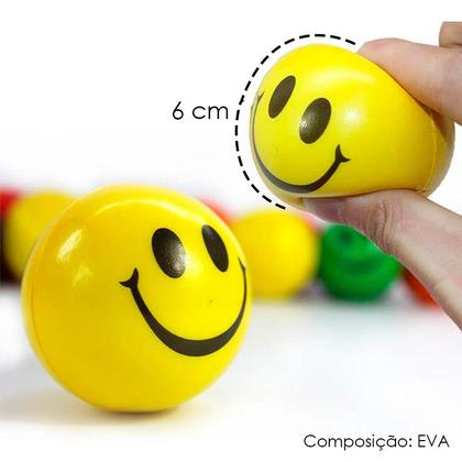 Imagem de Kit 12 Bolinhas Amarela Smile Massagem Apertar Anti Stress