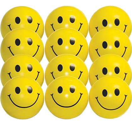 Imagem de Kit 12 Bolinhas Macia Amarela Emojos Carinha Smile Massagem Apertar Anti Stress Fisioterapia