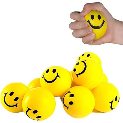 Imagem de Kit 12 Bolinhas Macia Amarela Emojos Carinha Smile Massagem Apertar Anti Stress Fisioterapia