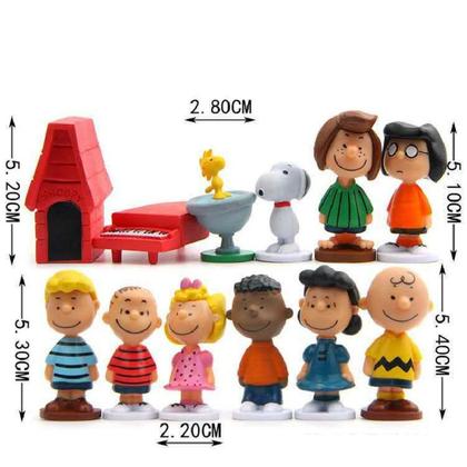 Imagem de Kit 12 bonecos snoopy woodstock charlie brown peanuts miniaturas