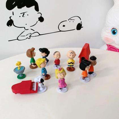 Imagem de Kit 12 bonecos snoopy woodstock charlie brown peanuts miniaturas