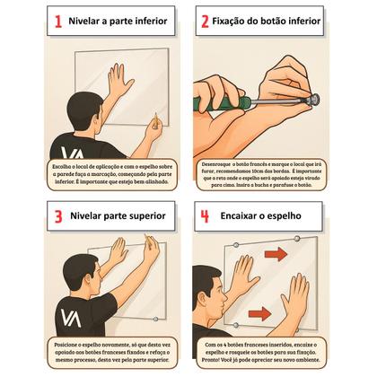 Imagem de Kit 12 Botão Francês Suporte Abs Cromado para Espelho Fixação na Parede com Bucha e Parafuso