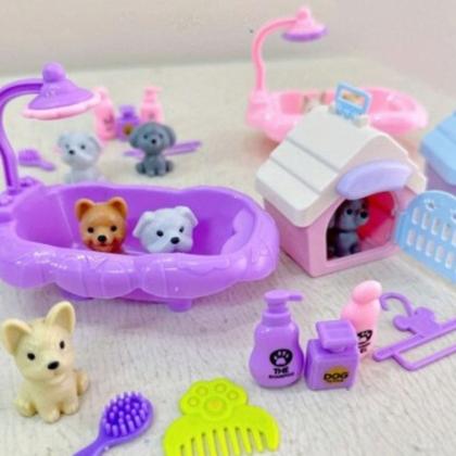 Imagem de kit 12 brinquedos infantil para menina miniatura animais e acessorios na cartela