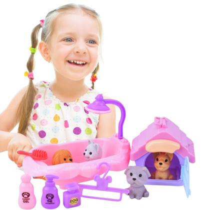 Imagem de kit 12 brinquedos infantil para menina miniatura animais e acessorios na cartela