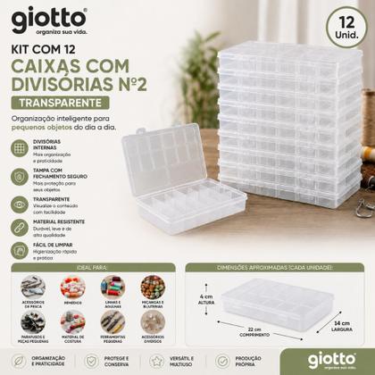 Imagem de Kit 12 Caixa com Divisórias Nº2 Organizadores Acessórios Pesca Remédios Organizar Agulhas Giotto