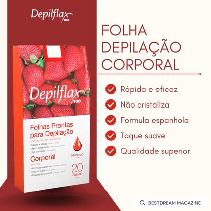 Imagem de Kit 12 Caixas Folhas Prontas Cera Depilatória Depilação Corporal Depilflax Morango