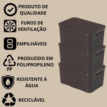 Imagem de Kit 12 Caixas Organizadoras Multiuso Rattan 3,5 L Com Tampa