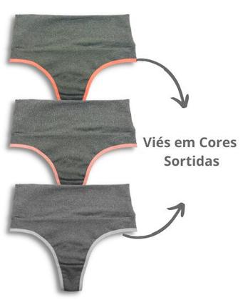 Imagem de Kit 12 Calcinha Fitness Cós Alto Fio Duplo Modeladora Viére