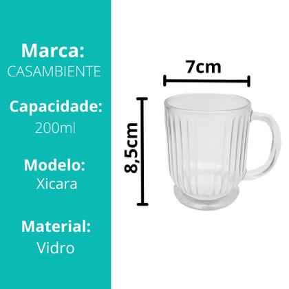 Imagem de Kit 12 Caneca Xicara Vidro Canelada Grafiatto Chá Café 200ml