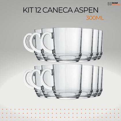 Imagem de Kit 12 Canecas Aspen Vidro Diamante 300Ml Xícara de Café