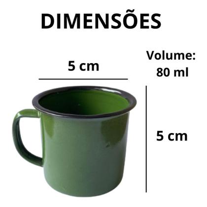 Kit 12 Canecas Esmaltada Verde Pequena Mini 80ml Chá Café - Leão Verde Imagem de Kit 12 Canecas Esmaltada Verde Pequena Mini 80ml Chá Café