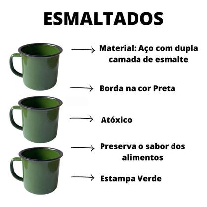 Kit 12 Canecas Esmaltada Verde Pequena Mini 80ml Chá Café - Leão Verde Imagem de Kit 12 Canecas Esmaltada Verde Pequena Mini 80ml Chá Café