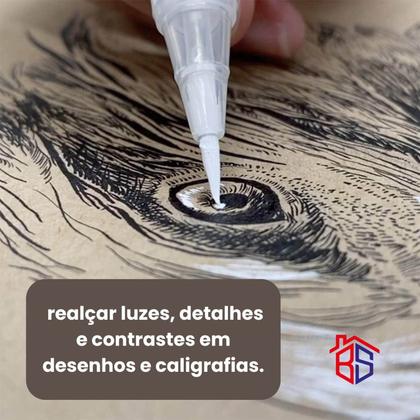 Imagem de Kit 12 Canetas Brancas Brush Pincel Flexível Efeito Luminoso Desenho e Caligrafia Ilustração Mangá e Lettering Artístico
