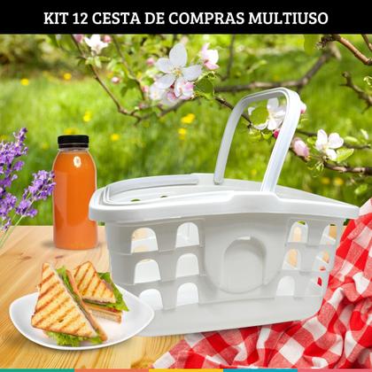 Imagem de Kit 12 Cestinhas de Compras Branca com Alça Cesta Mercado
