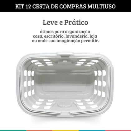 Imagem de Kit 12 Cestinhas de Compras Branca com Alça Cesta Mercado