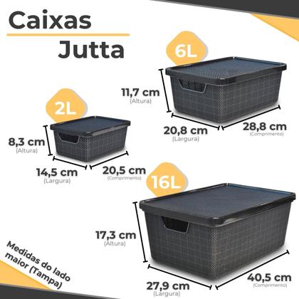 Imagem de Kit 12 Cesto Caixa Organizadora Jutta 2 Litros Preta C/ Tampa que Encaixa de Plástico - Arqplast