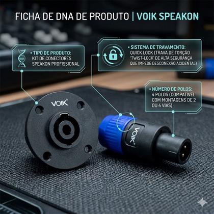 Imagem de Kit 12 Conectores Plug Speakon 6 Machos Linha 6 Fêmeas Painel Redondo 4 Vias Voik Profissional SPK01