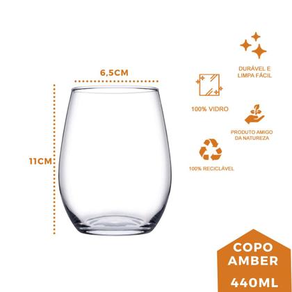 Imagem de Kit 12 Copos De Vidro Transparente Redondo Amber 440ml