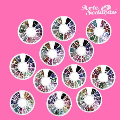 Imagem de Kit 12 Discos de Strass Variados Decoração Unhas Multicolor