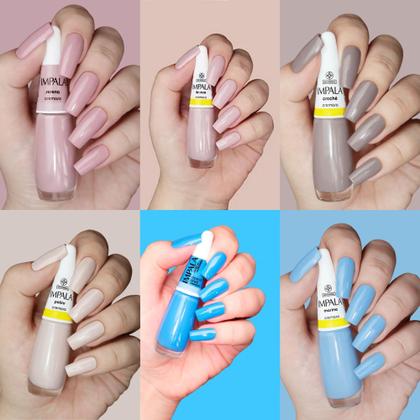 Imagem de Kit 12 Esmalte Impala Tons Pasteis Rosa e Verde Cremoso Esmaltes Atacado